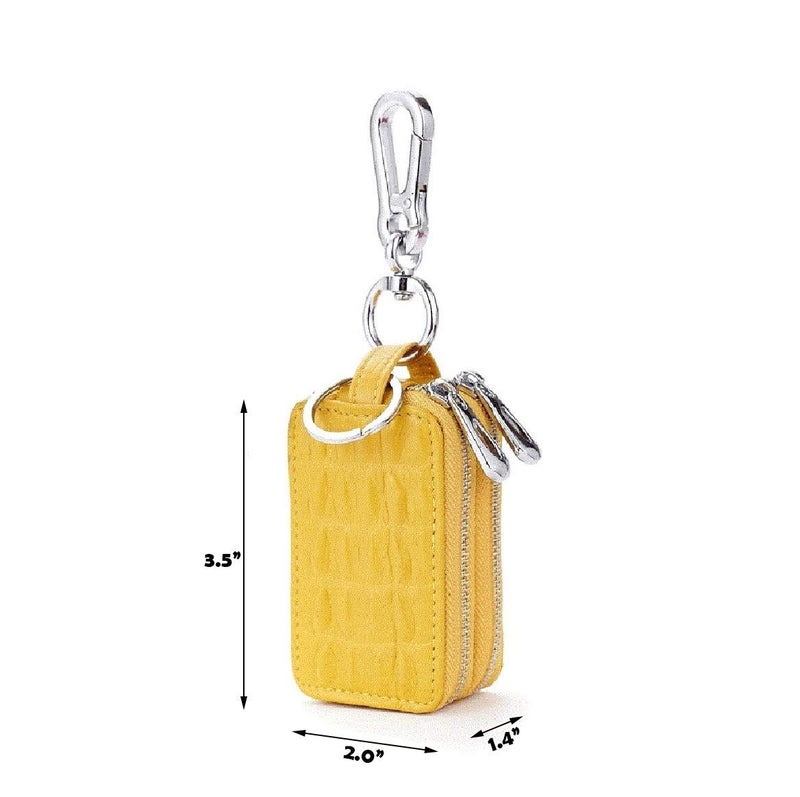 BAKUN Two-Sides Mini Genuine Leather Car Key Chain Holder Wallet Case, Key Holder Key Organizer Wallet(Yellow) - Image 2